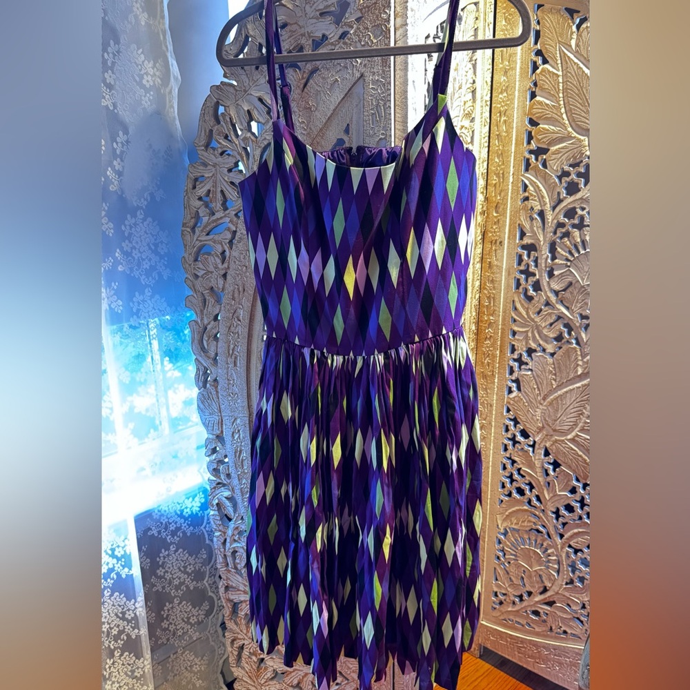 Pinup Couture Purple and Green harlequin Dress